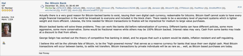 Hal Finney on Bitcoin backed banks.